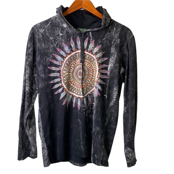 Kathmandu Tops Kathmandu Hoodie Tee Long Sleeve Aztec Feathers Eye